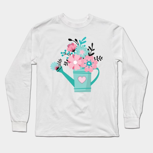 Floral Watering Can Long Sleeve T-Shirt by tramasdesign